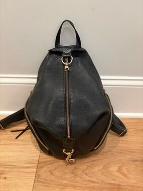 Rebecca Minkoff Julian Black Leather Zip-Front Backpack with Gold Hardware